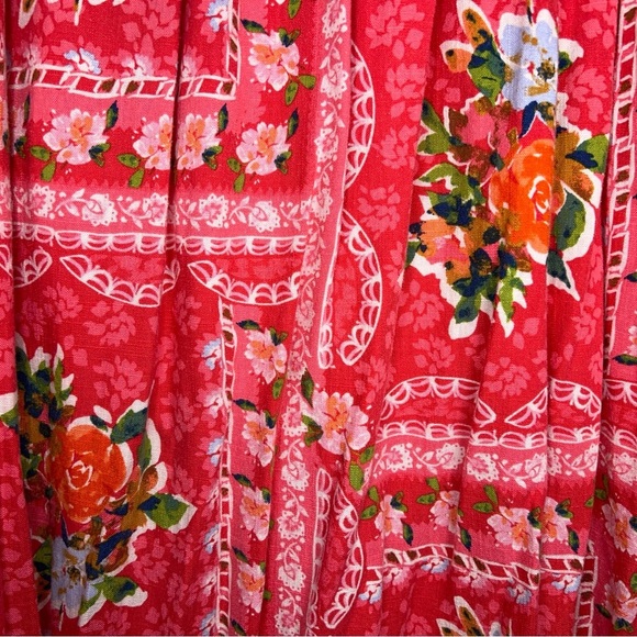 Small LC Lauren Conrad Linen Blend Skirt Fuchsia Pink Rose Floral Aline Lined - Picture 6 of 13